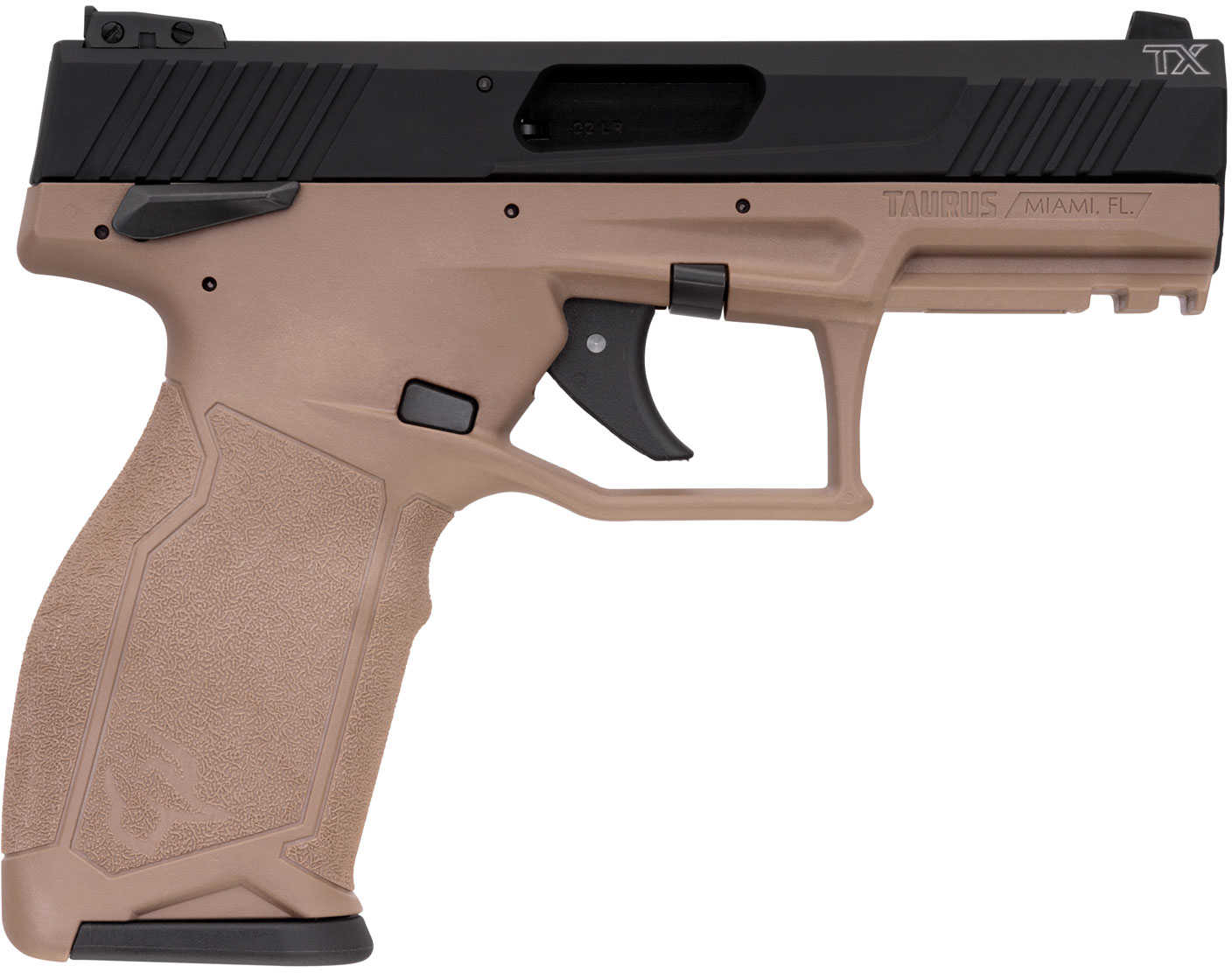 Taurus TX22 Semi Automatic Pistol 22 LR 4.1" Barrel 16 Round Flat Dark Earth Polymer Grip/Frame Black Steel Slide