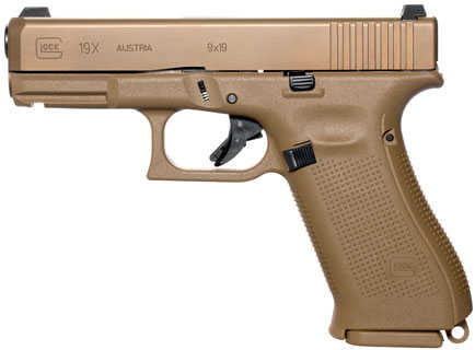 Glock G19X Compact Crossover Pistol 9mm 4.02" Barrel 17 Round Night Sights Coyote nPVD Steel Slide Rough Texture Interchangeable Backstraps Grip