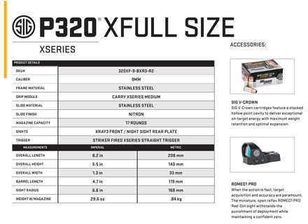 Sig Sauer P320 X Full Size Pistol 9mm Luger 4.70" Barrel 17 Round Black Polymer Grip