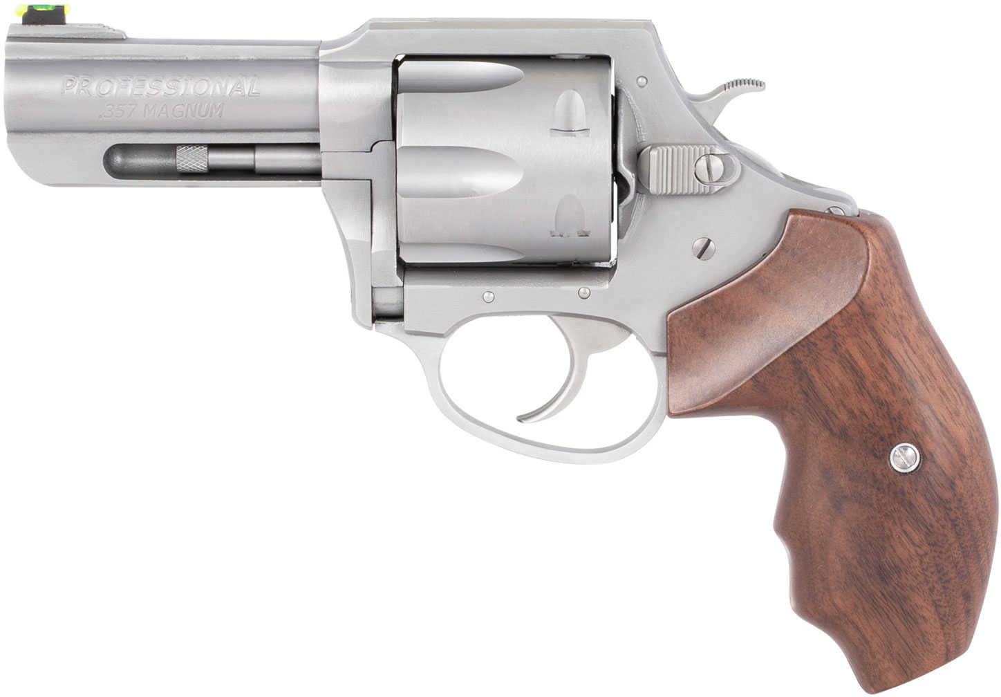 Charter Arms Professional V Revolver 357 Magnum 6 Shot 3" Barrel Stainless Steel Finish Wood Grips Fiber Optic Sight