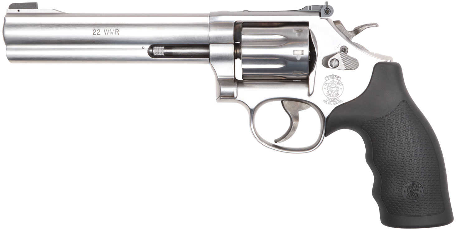Smith & Wesson 648 22 Mag Revolver 6" Barrel 8 Shot Stainless Steel Finish Black Polymer Grip