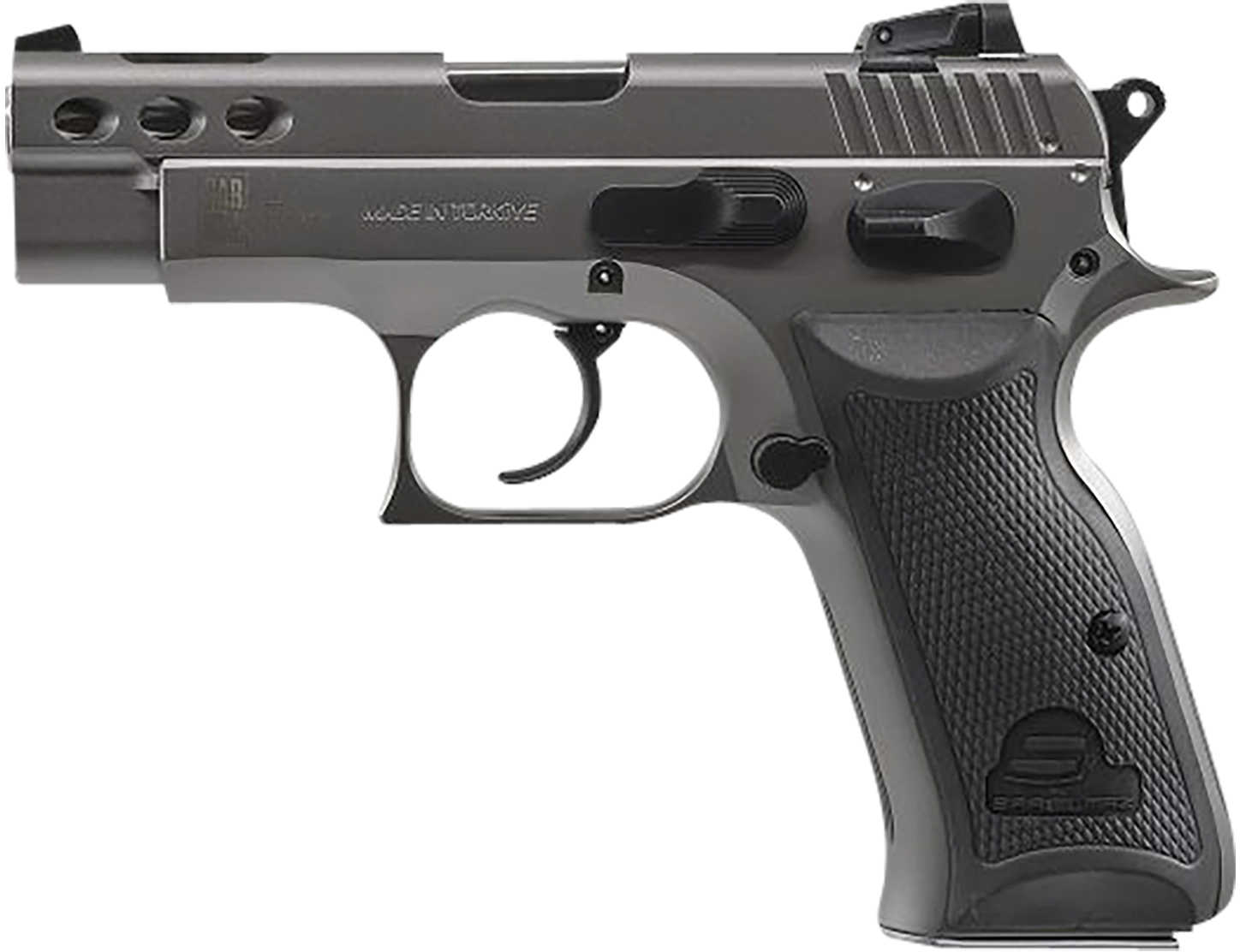 SAR USA P8SST P8S Compact 9mm Luger 17+1 3.80" Black Ported Steel Barrel, Stainless Steel Ported/Serrated Slide, Stainless Steel Frame w/Beavertail, Black Polymer Grip, Manual Thumb Safety, Right Hand