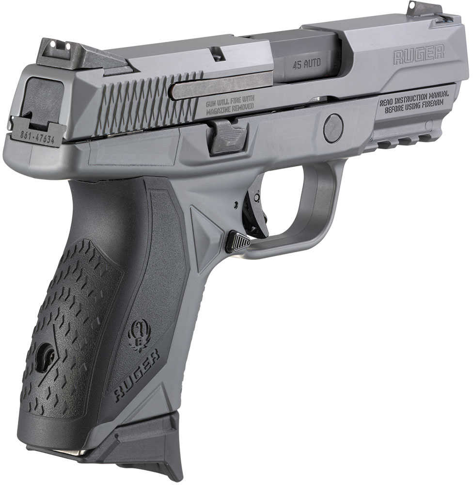 Ruger American 45 ACP Pistol 3.75" Barrel 7 Round Gray Cerakote Finish Black Wraparound Ergonomic Grip