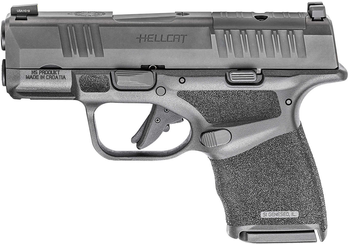 Springfield Armory Hellcat Micro-Compact OSP Optics Ready Pistol 9mm Luger 3" Barrel Tritium Front And U-Notch Rear Sights 10 Round Black Melonite Steel Slide Polymer Grip