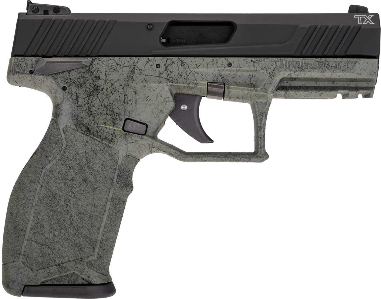 Taurus TX22 Striker Fired Semi-Automatic Pistol .22 Long Rifle 4.1" Barrel (2)-10Rd Magazines White Dot Adjustable Sights Black Slide OD Green With Splatter Polymer Finish