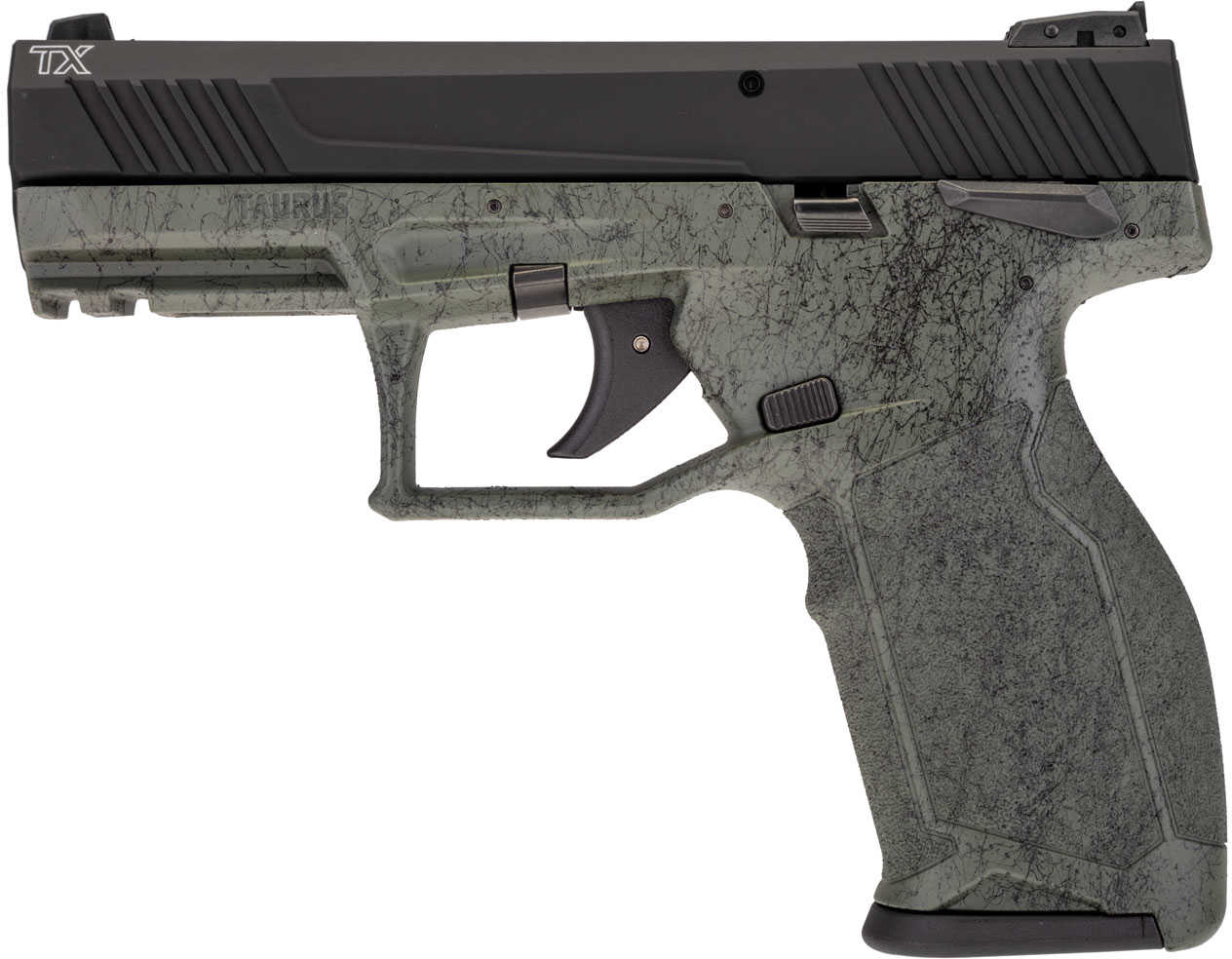 Taurus TX22 Striker Fired Semi-Automatic Pistol .22 Long Rifle 4.1" Barrel (2)-10Rd Magazines White Dot Adjustable Sights Black Slide OD Green With Splatter Polymer Finish