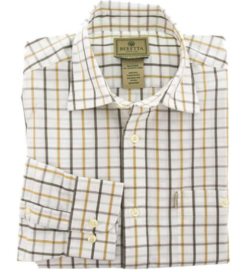 Beretta Men's Classic Drip Dry Long Sleeve Shirt in Fancy Beige Check in Large
