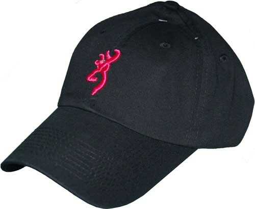 Browning Logo Ball Cap, Black With Pink BuckMark Md: 9514-BLK/PINK