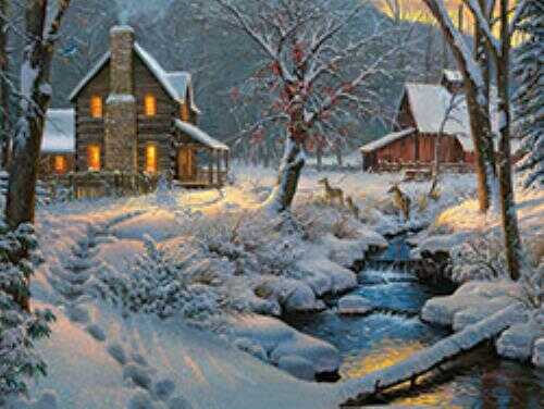 Click to see larger image. Rivers Edge Products LED Snowy "Warm and Cozy" Cabin/Deer 16x12 Inches Md: 1768