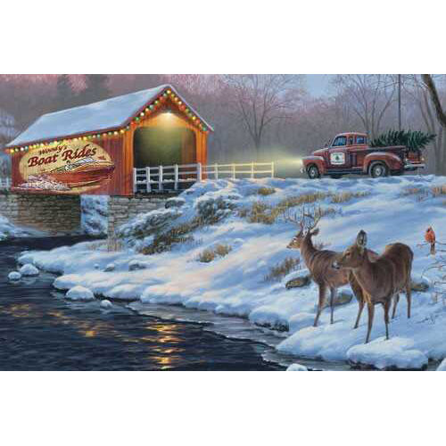Rivers Edge Products Led Wrapped Canvas Art Boat Rides With Deer 24x16-Inches Md: 1776