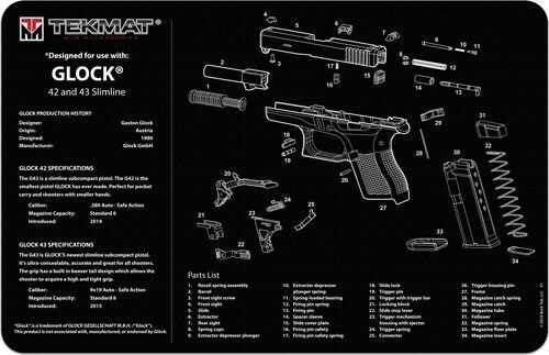 TekMat Pistol Mat For Glock 42 and 43 11"x17" Black Finish 17-GLOCK-42-43