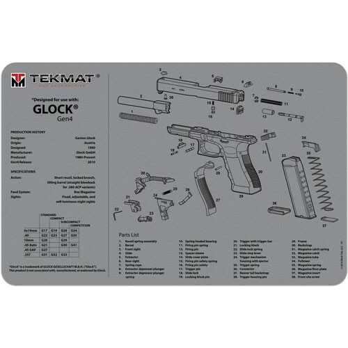 TEKMAT Armorers Bench Mat 11"X17" for Glock Gen4 Grey-img-0