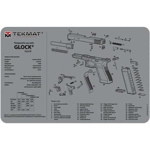 TekMat Armorers Bench Mat 11"X17" for Glock Gen4 Grey