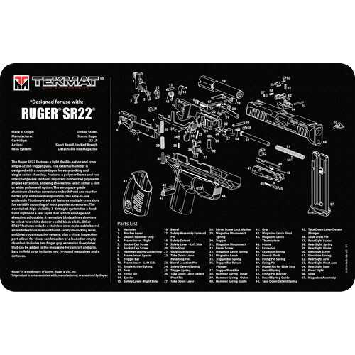 TekMat Pistol Mat for Ruger SR22 11"x17" Black Finish 17-RUGERSR22-img-0
