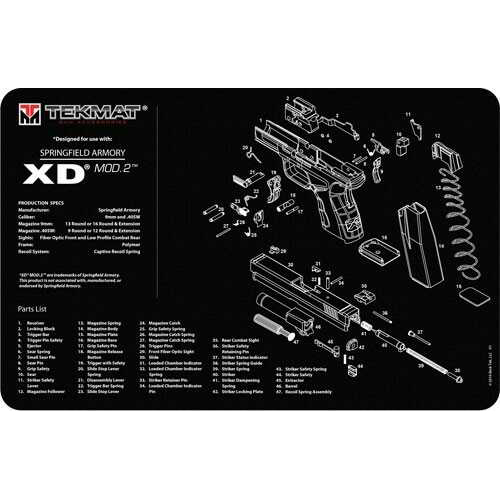 TekMat Pistol Mat for Springfield XD Mod 2 11"x17" Black Finish 17-XDMOD2