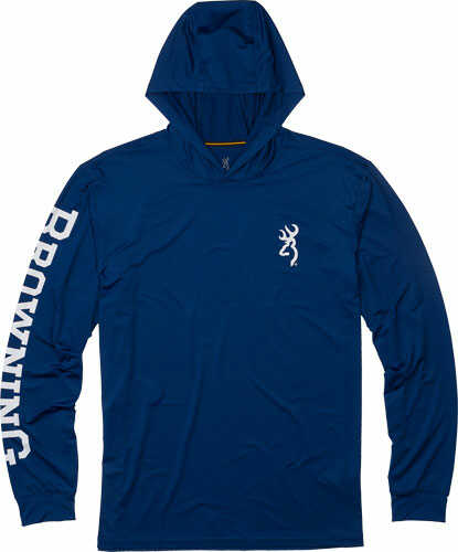 Browning Hooded Long Sleeve Tech T- Shirt Navy Blue Medium