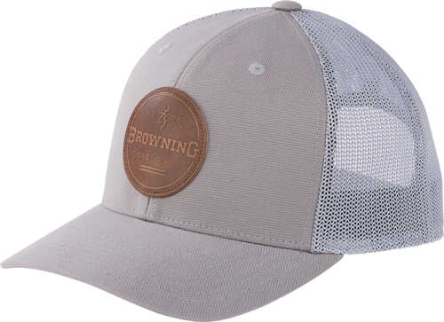 Browning Cap Batch Gray Leather Circle Patch Snapback
