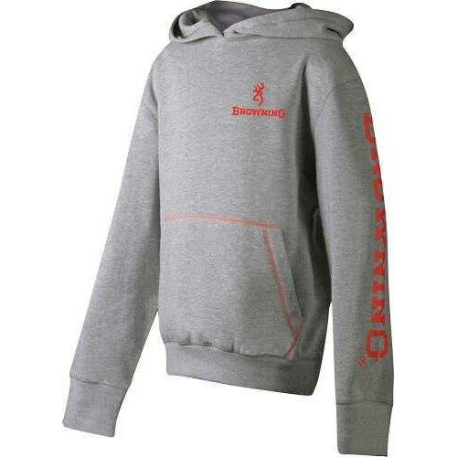 Browning YOUTH'S HOODIE Heather Gray Large W/Logo SLEEVES<