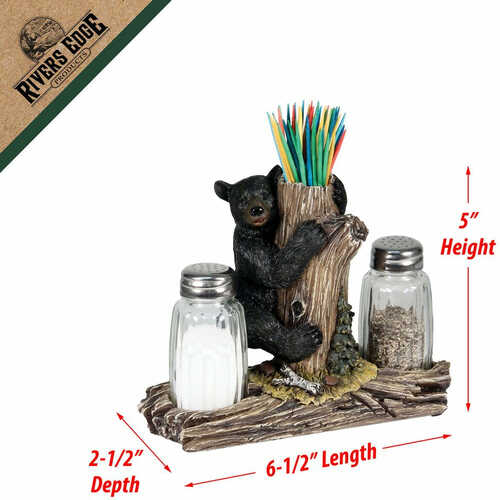 Rivers Edge Bear Holding Glass Salt & Pepper Shakers With Toothtpick