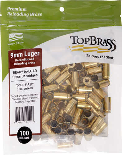 Top Brass Once Fired Unprimed 9MM 100CT Pouch