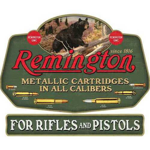 Open Road Brands Linked EMB Tin Sign Remington Bear/Bullet