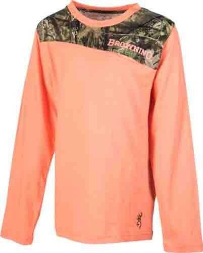 Browning Gear Youth Boxelder Long Sleeve T-Shirt Medium Fusion Coral With Camo