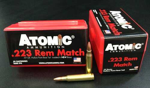 223 Remington 20 Rounds Ammunition Atomic 77 Grain Hollow Point Boat Tail