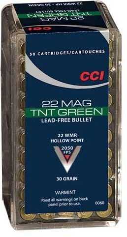 CCI Ammunition Green Lead Free 22WMR 2500Fps 30 Grain TNT 50-Pack