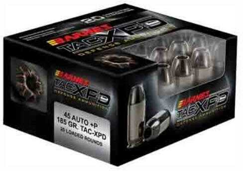 Click to see larger image. 45 ACP 20 Rounds Ammunition Barnes 185 Grain Hollow Point