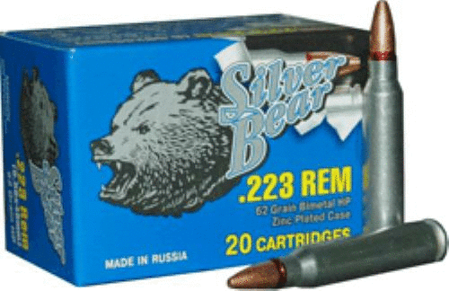 223 Remington 20 Rounds Ammunition Bear 62 Grain Hollow Point