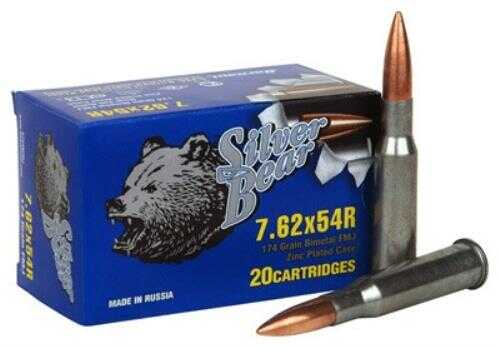 7.62X54mm Russian 20 Rounds Ammunition Bear 174 Grain Full Metal Jacket