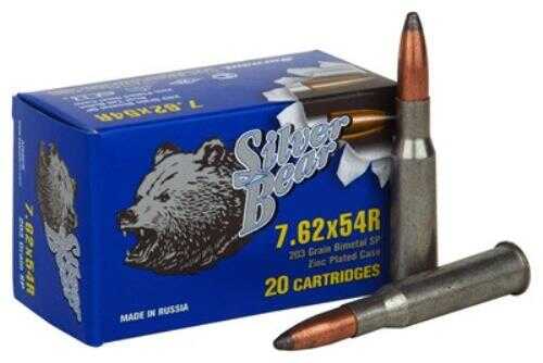 Click to see larger image. 7.62X54mm Russian 20 Rounds Ammunition Bear 203 Grain Soft Point