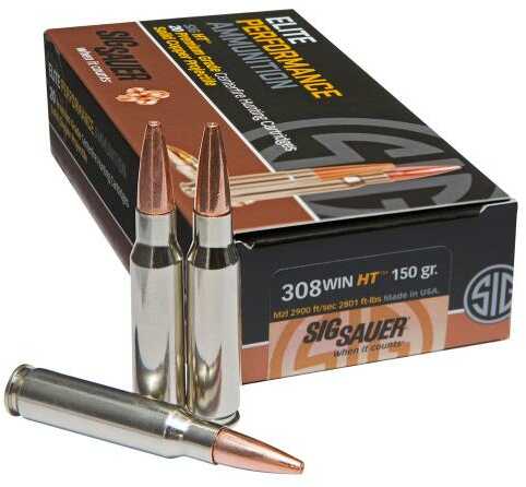 <span style="font-weight:bolder; ">308</span> Winchester 20 Rounds Ammunition Sig Sauer 150 Grain Lead Free