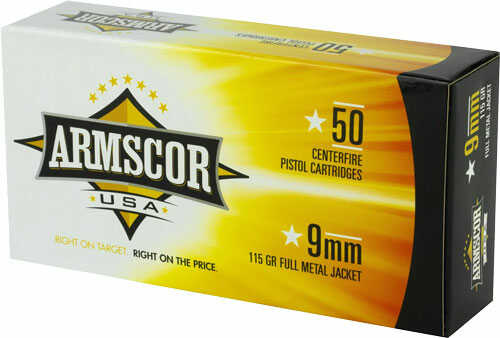 ARMSCOR Ammo 9MM Luger 115 Gr. FMJ 50-Pack Made In USA