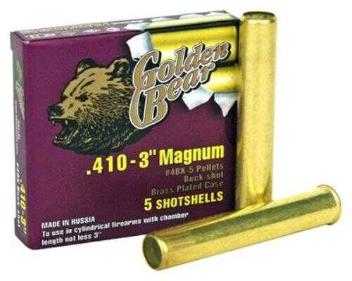 410 Gauge 5 Rounds Ammunition Bear 3" 8 Pellets Lead #4 Buck
