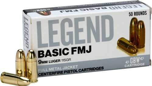 9mm Luger 50 Rounds Ammunition GBW Cartridge 115 Grain Full Metal Jacket