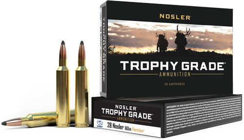 <span style="font-weight:bolder; ">Nosler</span> Trophy Grade Partition Ammo 28 <span style="font-weight:bolder; ">Nosler</span> 160 Grain Jacketed Soft Point 20 Rounds