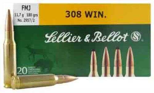 308 Winchester 20 Rounds Ammunition Sellier & Bellot 180 Grain Full Metal Jacket