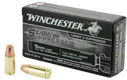 Winchester Super Suppressed 9mm Luger Subsonic 147 gr Encapsulated Full Metal Jacket Ammo 50 Round Box