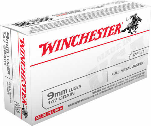 9mm Luger 147 Grain Full Metal Jacket 50 Rounds Winchester Ammunition
