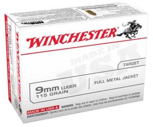 9mm Luger 100 Rounds Ammunition Winchester 115 Grain Full Metal Jacket