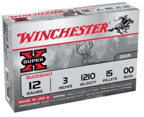 12 Gauge 5 Rounds Ammunition Winchester 3" 15 Pellets Lead #00 Buck