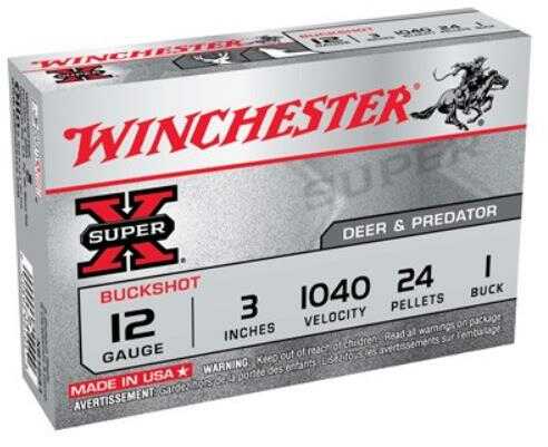 12 Gauge 5 Rounds Ammunition Winchester 3" 24 Pellets Lead #1 Buck