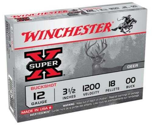 12 Gauge 5 Rounds Ammunition Winchester 3 1/2" 18 Pellets Lead #00 Buck