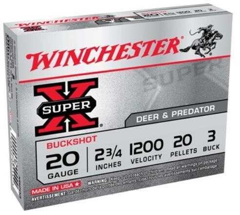 20 Gauge 5 Rounds Ammunition Winchester 3/4" Pellets Lead #3 Buck