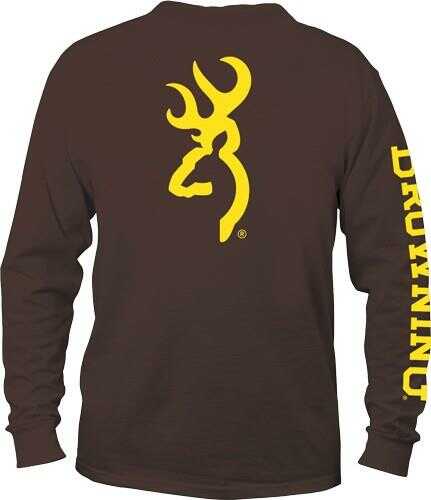 Browning Mens Buckmark Logo Long Sleeve T Shirt Cotton Chocolate Medium