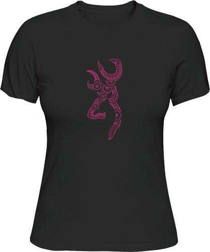 Browning Women's Fitted T-Shirt Buckmark Logo Small Black/Pink