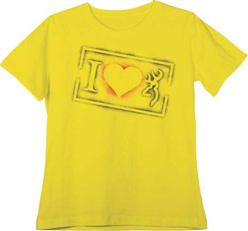 Browning Women's I-Heart Logo T Shirt Cotton Yellow Large