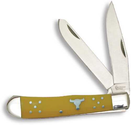 Click to see larger image. ABKT Cattlemans Cutlery 3.25" Yellow Handle Trapper 2-Blade