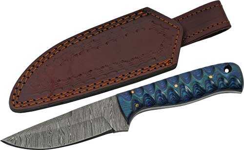 Szco Rite Edge 4" Blue Twisted Wood Hunter Damascus With Sheeth